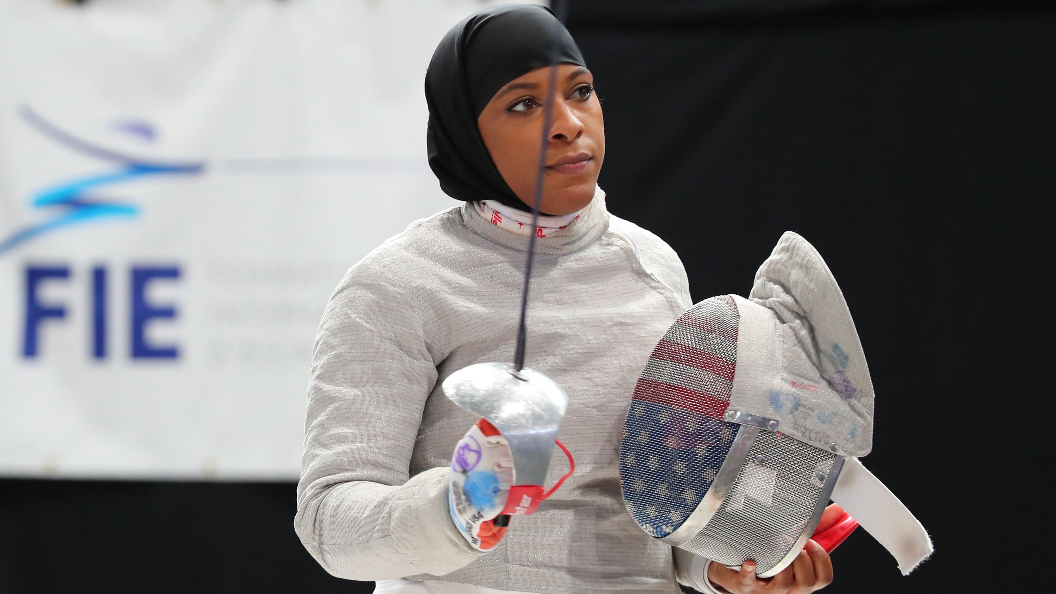 Ibtihaj Muhammad. Female Fencing. First athlete to wear hijab at the Olympics.