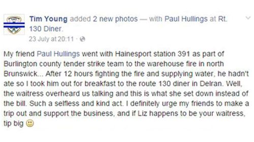Tim Young took to Facebook to express his gratitude after Liz Woodward's selfless deed. (Facebook)