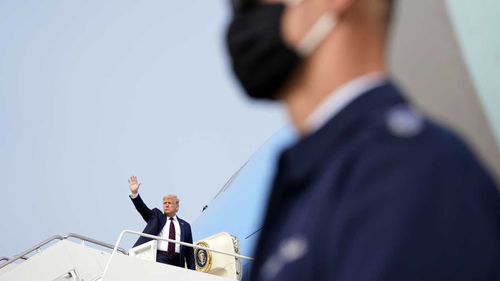 President Donald Trump boards Air Force One for a trip to Philadelphia, to attend an ABC News town hall.