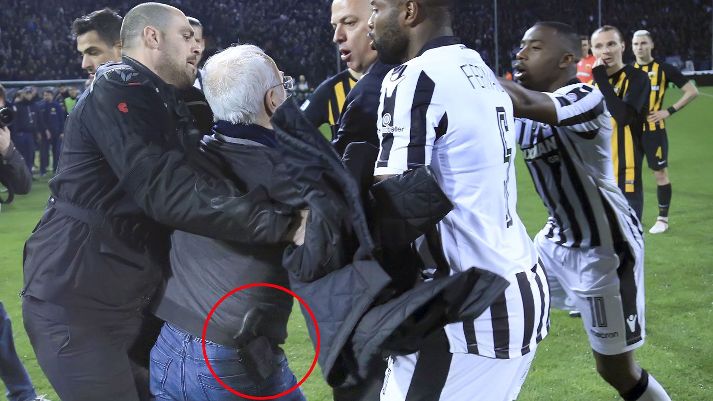 Greek soccer match between AEK and PAOK stopped by armed owner after disallowed goal