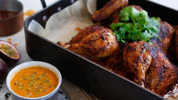 Roast chicken with spicy Peruvian passionfruit sauce