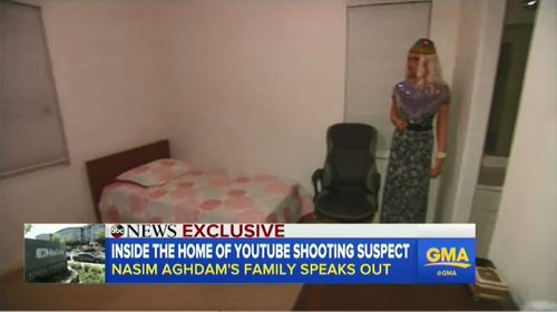 The inside of Aghdam's bedroom was also revealed in the interview, showing a near-empty room where she filmed her videos. Picture: ABC News.