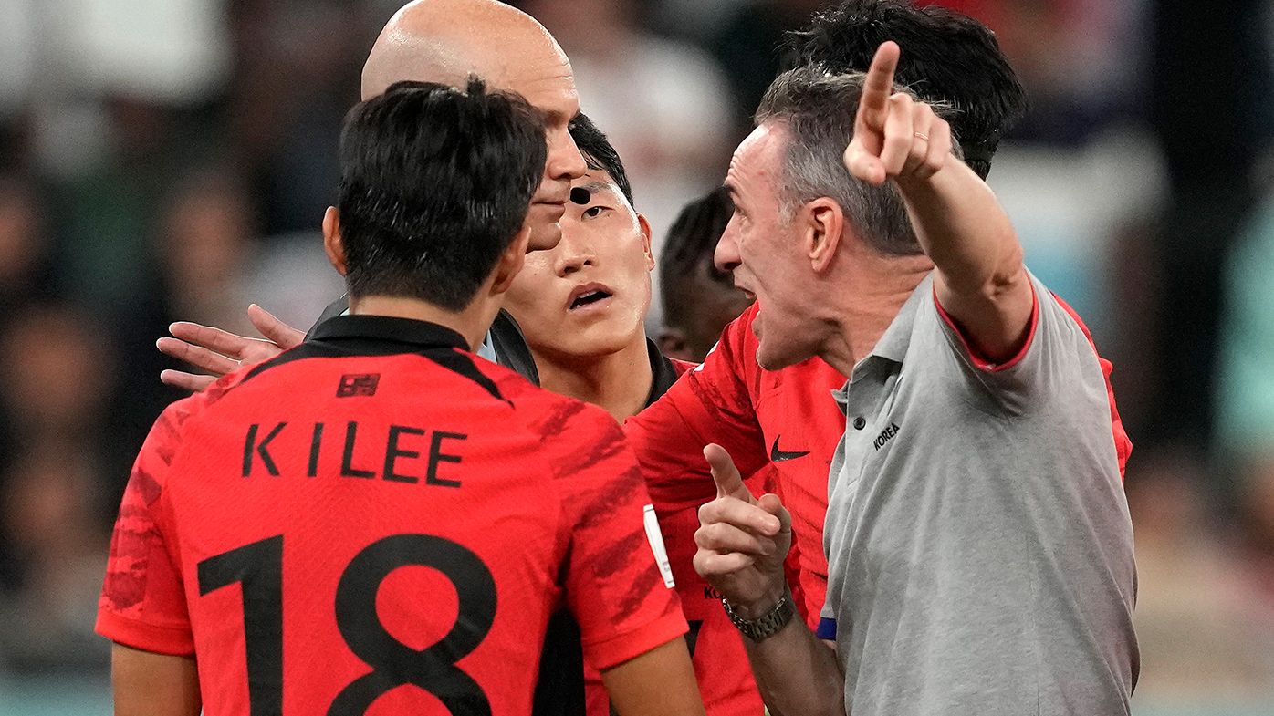Coach red-carded after controversial finish to World Cup match between Ghana and South Korea
