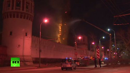 Fire engulfs bell tower of Moscow's landmark Novodevichy Convent
