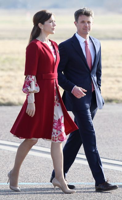 Princess Mary recycles red coat but now with a shorter hem