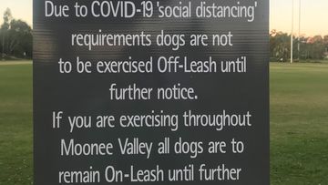 A park at Moonee Valley in Melbourne is now signed as an on-leash zone for dogs, with the council removing all off-leash areas during COVID-19 restrictions.