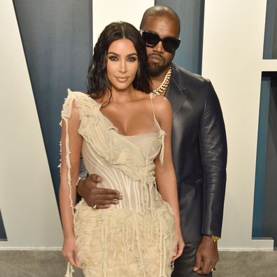 Kim Kardashian and Kanye West attend the 2020 Vanity Fair Oscar Party at Wallis Annenberg Center for the Performing Arts on February 09, 2020 in Beverly Hills, California. 