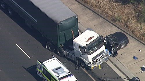 A truck and car crash has closed lanes on the M5.