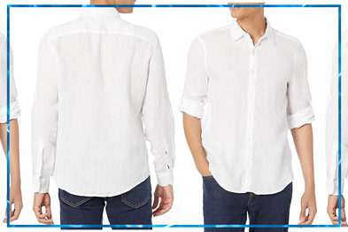 9PR: Perry Ellis Men's Linen Shirt, Bright White