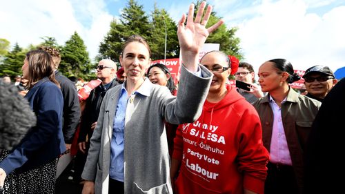 Prime Minister And Labour Leader Jacinda Ardern meets supporters at Otara Market on October 10, 2020 in Auckland, New Zealand.
