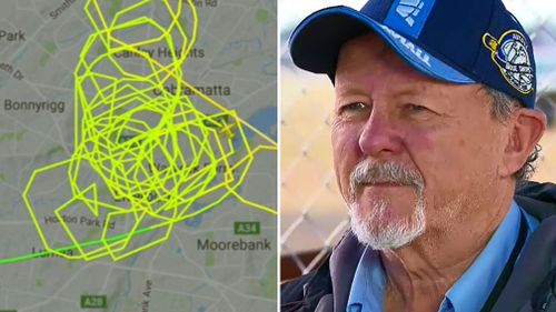 The plane's flight path and Wagga Air Centre managing director Chris Cabot. (9NEWS)