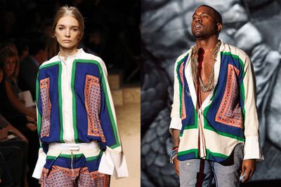 Er, that's a girl's shirt, Kanye! Did he even realise he was wearing a woman's blouse from the Celine Spring 2011 collection?<br/><br/><a href="http://thefix.ninemsn.com.au/2011yearinreview/">TheFIX: 2011 year in review</a>