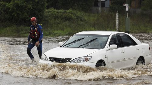 Heavy flooding on Davy Robinson Drive in Chipping Norton south west Sydney. 