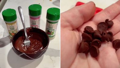 Mum making chocolate with vegetable powder.