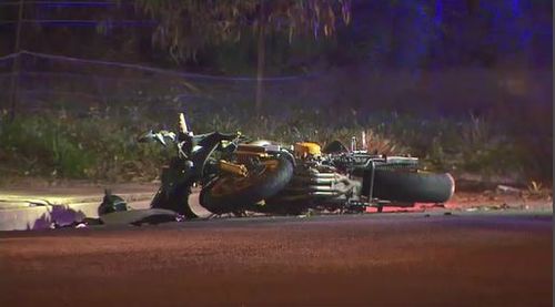 Parts of the motorcycle were found strewn across the road. Image: 9News