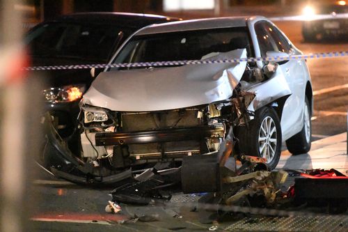 The allegedly stolen car hurtled through Melbourne's CBD before crashing into a traffic light. Picture: AAP