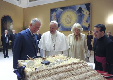 Pope Francis (Jorge Mario Bergoglio) meeting Prince Charles Prince of Wales and Camilla Duchess of Cornwall in the study of Paul VI Audience Hall. Vatican City, 4th April 2017 (Photo by Grzegorz Galazka/Archivio Grzegorz Galazka/Mondadori via Getty Images)