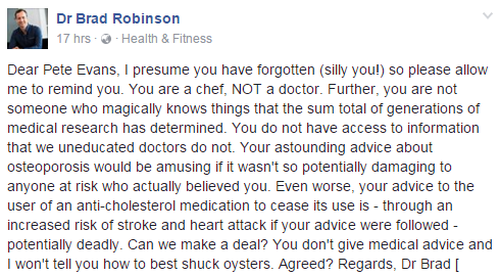 Dr Robinson's original Facebook post. 