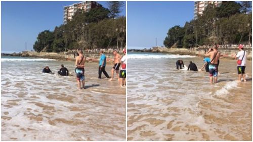 Beachgoers were stunned when the shark washed up on Manly Beach yesterday afternoon. (Via Donna Holland)