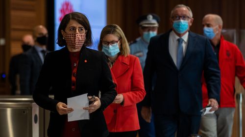 Premier Gladys Berejiklian, NSW Chief Health Officer Dr Kerry Chant and NSW Police Deputy Commissioner Gary Worboys.