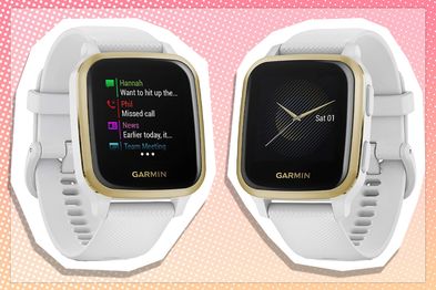 9PR: Garmin Venu Sq Smartwatch, Gold and White