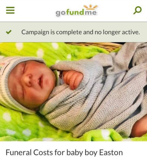 The couple allegedly set up a Go Fund Me page to get money to pay for the child's funeral.