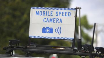 New signage on mobile speed cameras including a roof mounted board unveiled by NSW Premier Chris Minns during a press conference at Granville. Sydney. April 23, 2023. Photograph by James Alcock / SMH