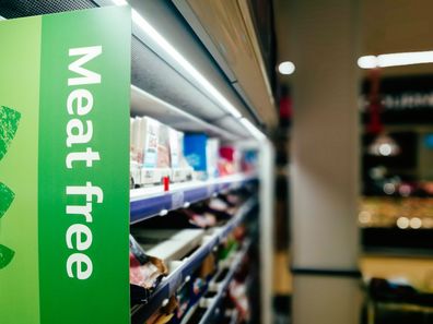 'Meat-free' signage at supermarket.