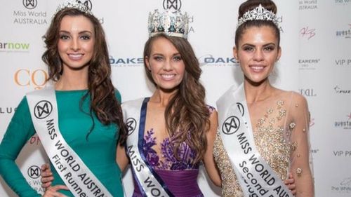 Courtney Thorpe (centre) won Miss World Australia. (Supplied)