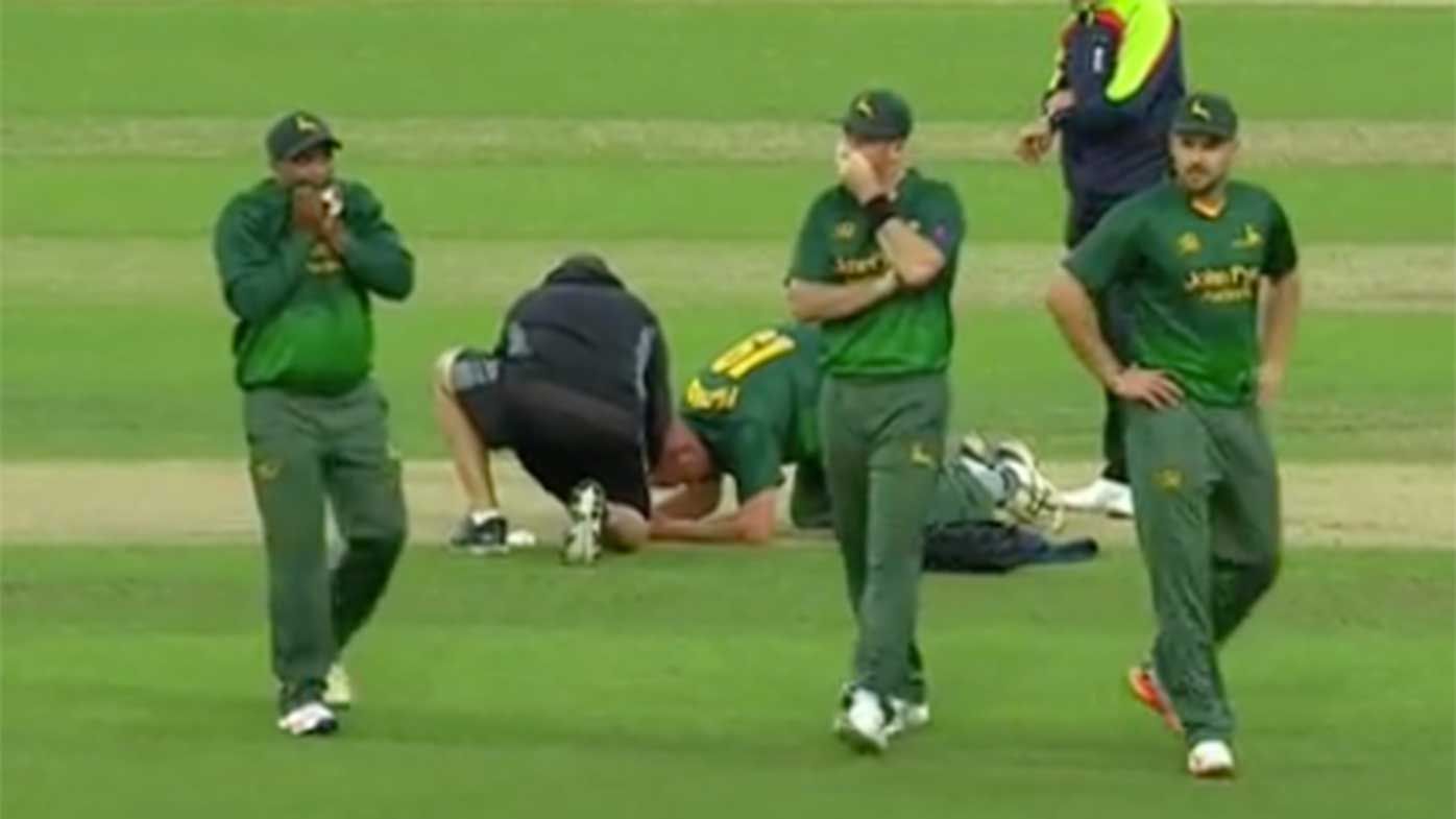 English bowler Luke Fletcher cops sickening blow to the head
