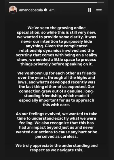 Summer House star Amanda Batula addresses West Wilson relationship in statement on Instagram