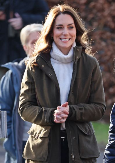 Kate Middleton, Duchess of Cambridge arrives at Stenurten Forest Kindergarten on February 23, 2022 in Copenhagen 