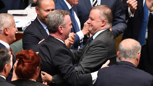 Christopher Pyne is farewelled by Labor's Anthony Albanese.