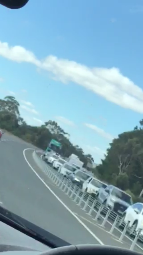 Debbie Caldwell snapped this video of an Easter traffic jam near Beaufort in Victoria. 