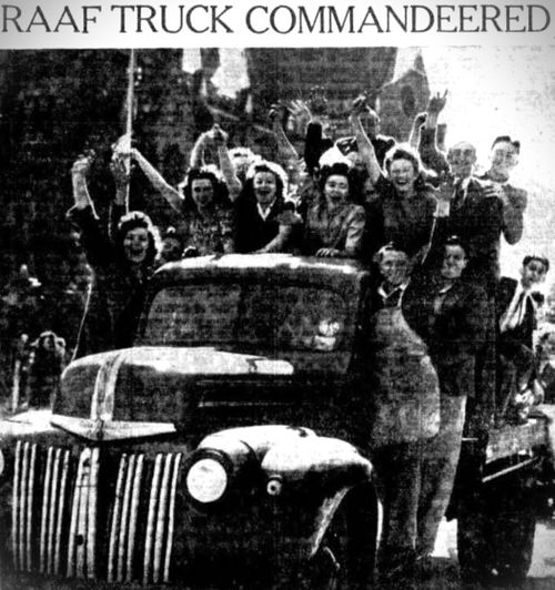 Or could Daphne be one of the women pictured on a truck in The Telegraph printed on the evening of August 15, 1945.