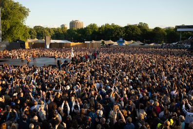 Robbie Williams performs on stage at BST Hyde Park July 6, 2024 