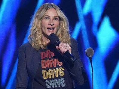 Julia Roberts speaks during the 39th Annual Rock & Roll Hall of Fame Induction Ceremony on Saturday, Oct. 19, 2024, at Rocket Mortgage FieldHouse in Cleveland. (AP Photo/Chris Pizzello)