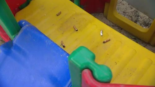 Cigarette butts found in the play area of Lindsay Day's yard. (A Current Affair)