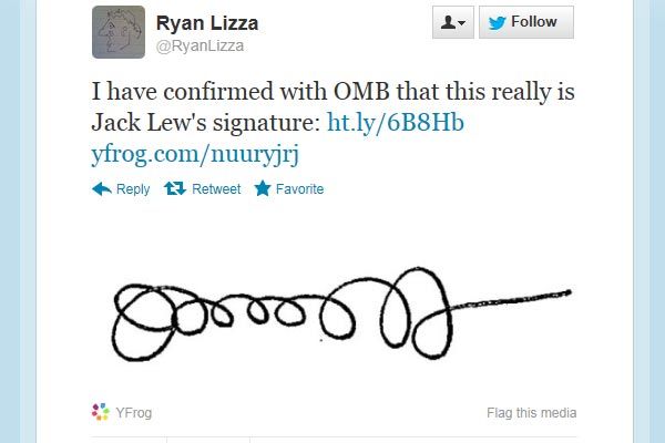 A <i>New Yorker</i> journalist confirmed the signature belongs to Lew. (Twitter)