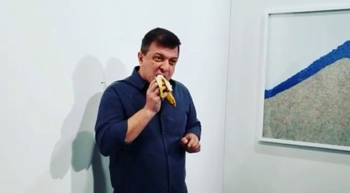 A replacement banana was taped to the wall about 15 minutes after Datuna plucked it and ate it.