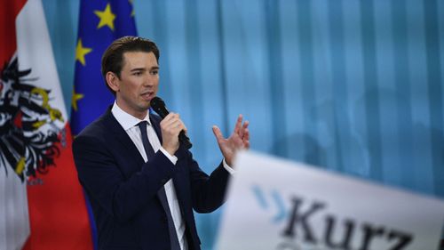 Austrian Foreign Minister Sebastian Kurz, the leader and top candidate of the Austrian Peoples Party (OeVP) addresses his supporters during an OeVP's election party. (EPA)