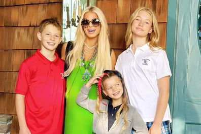 Jessica Simpson with her three children in 2024.