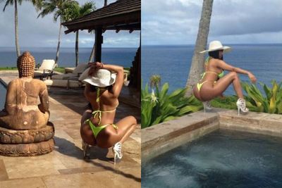 The curvy singer/rapper, er, relaxes by the pool.<br/><br/>Images: @NICKIMINAJ/Twitter
