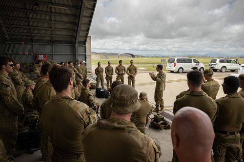 Australian Defence Force contingent at RAAF Base Townsville, Queensland, before departing for Solomon Islands