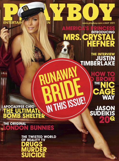 Cover of Playboy in June 2011 featuring Crystal Harris, Hefner's most recent girlfriend. (AAP)