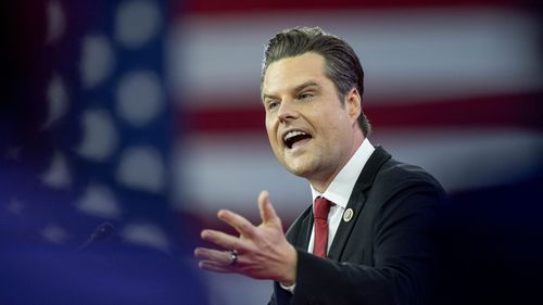 ARQUIVO - O deputado Matt Gaetz, R-Flórida, fala durante a Conferência de Ação Política Conservadora, CPAC 2024, no National Harbor, em Oxon Hill, Maryland, 23 de fevereiro de 2024. (AP Photo/Alex Brandon, Arquivo)