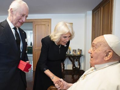 King Charles and Queen Camilla meet with Pope Francis