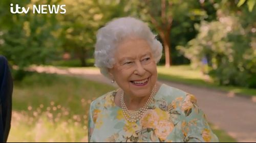 The Queen showed off her humour and lighter side during the interview. (ITV/Supplied)