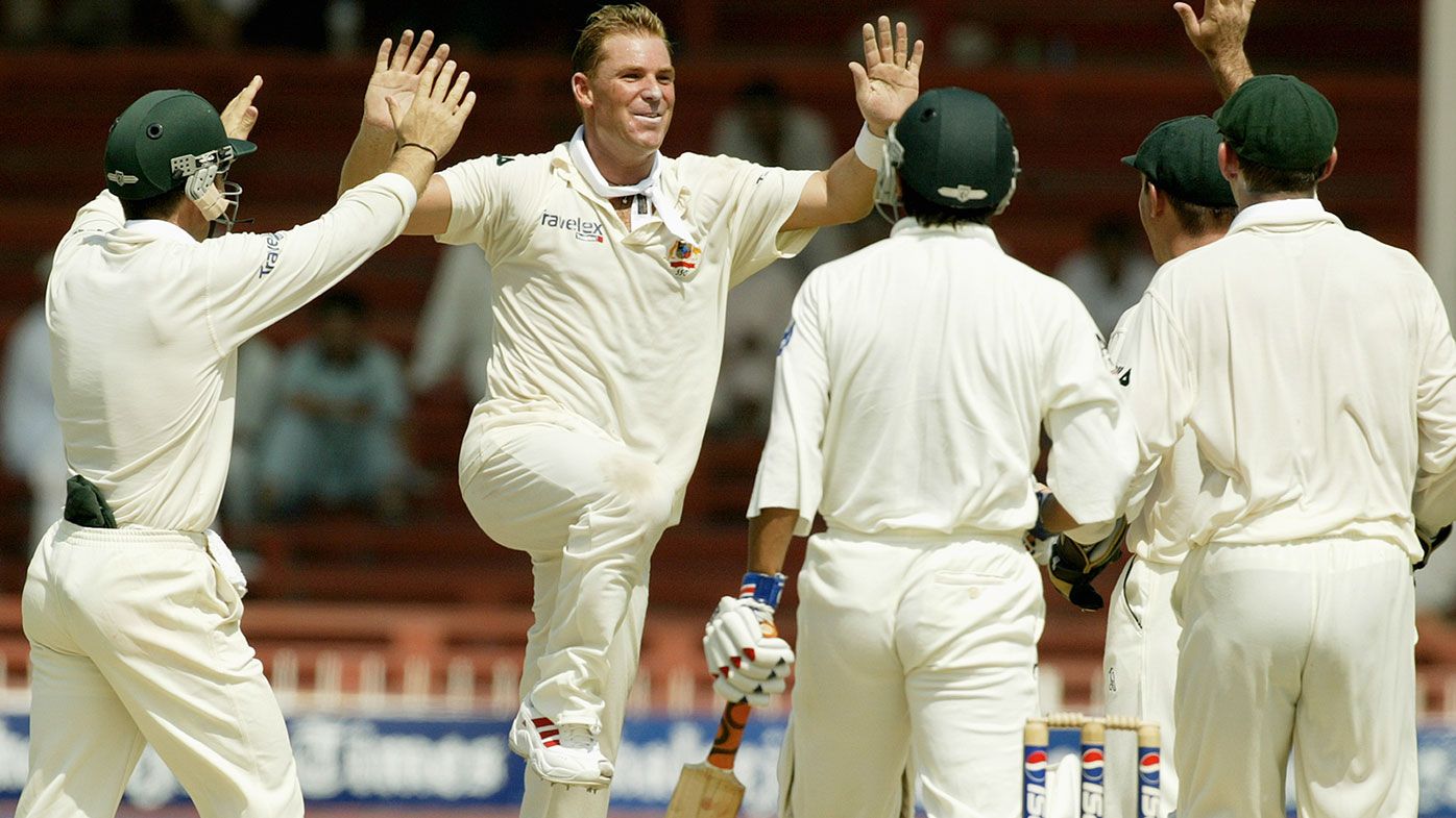 Shane Warne celebrates during that 2002 Test match against Pakistan