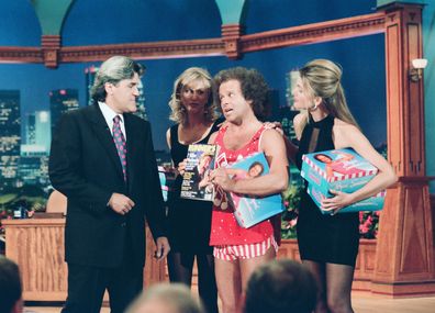 Jay Leno, Fitness personality Richard Simmons on October 10, 1994